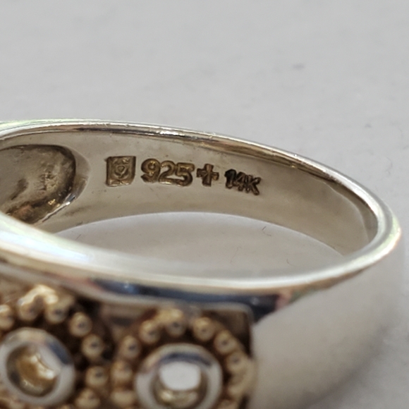 Sterling and 14K Yellow Gold Bead Open Circle Band Ring Michelle Albala - Picture 3 of 16